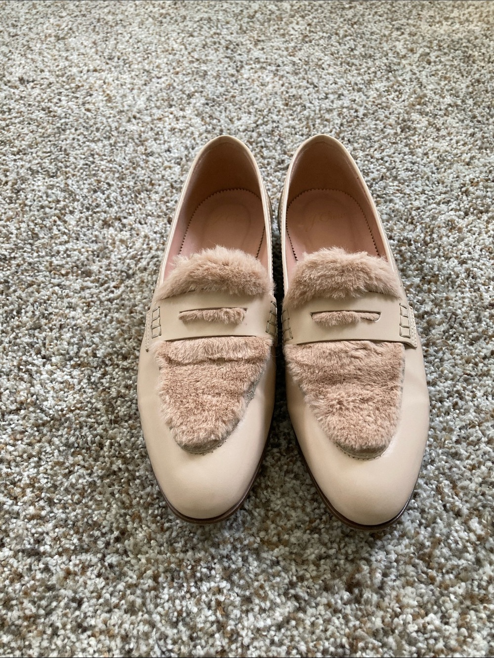 J. Crew Cream Faux-Fur Trim Penny Loafers